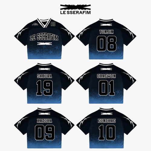 Le Sserafim Mixed Mesh Jersey Football Ver Black Blue