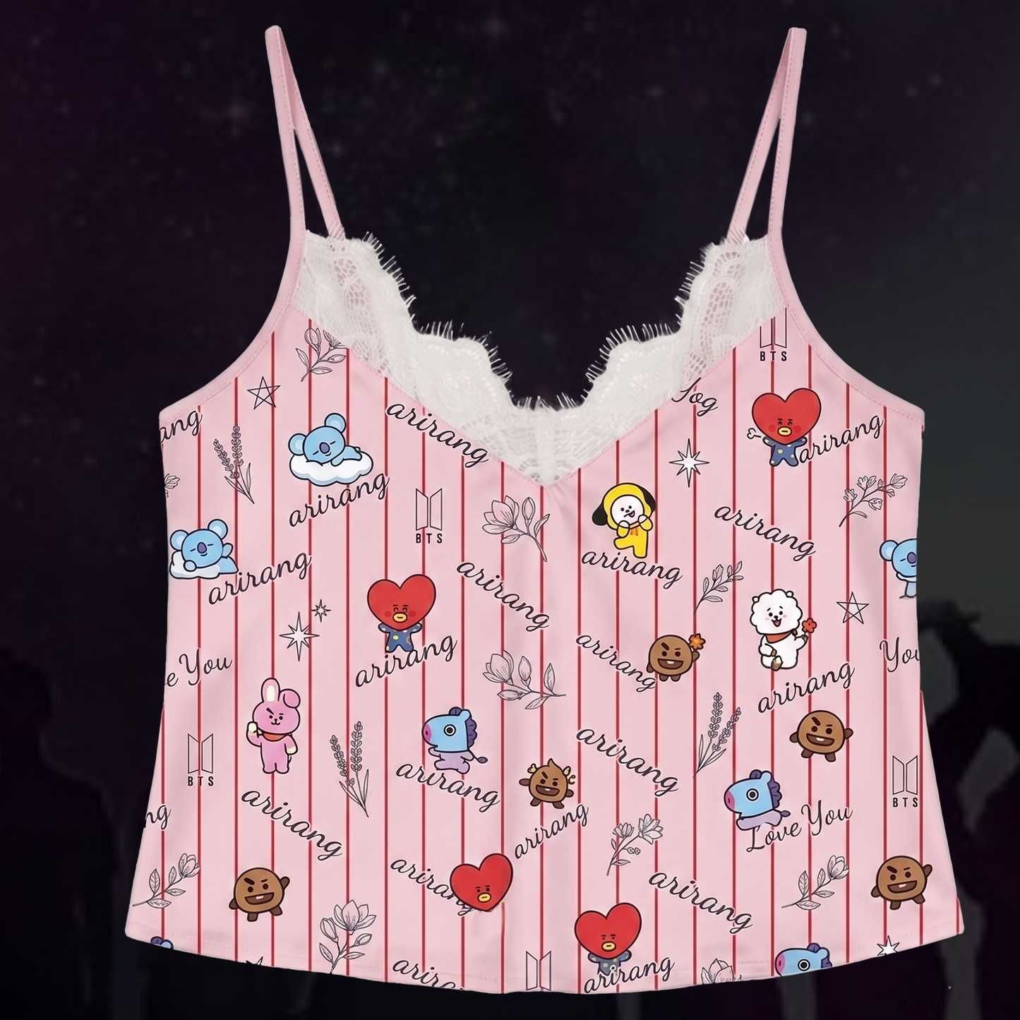 Red Striped BT21 Arirang World Tour Lace Cami Sleepwear Gift For Girlfriends