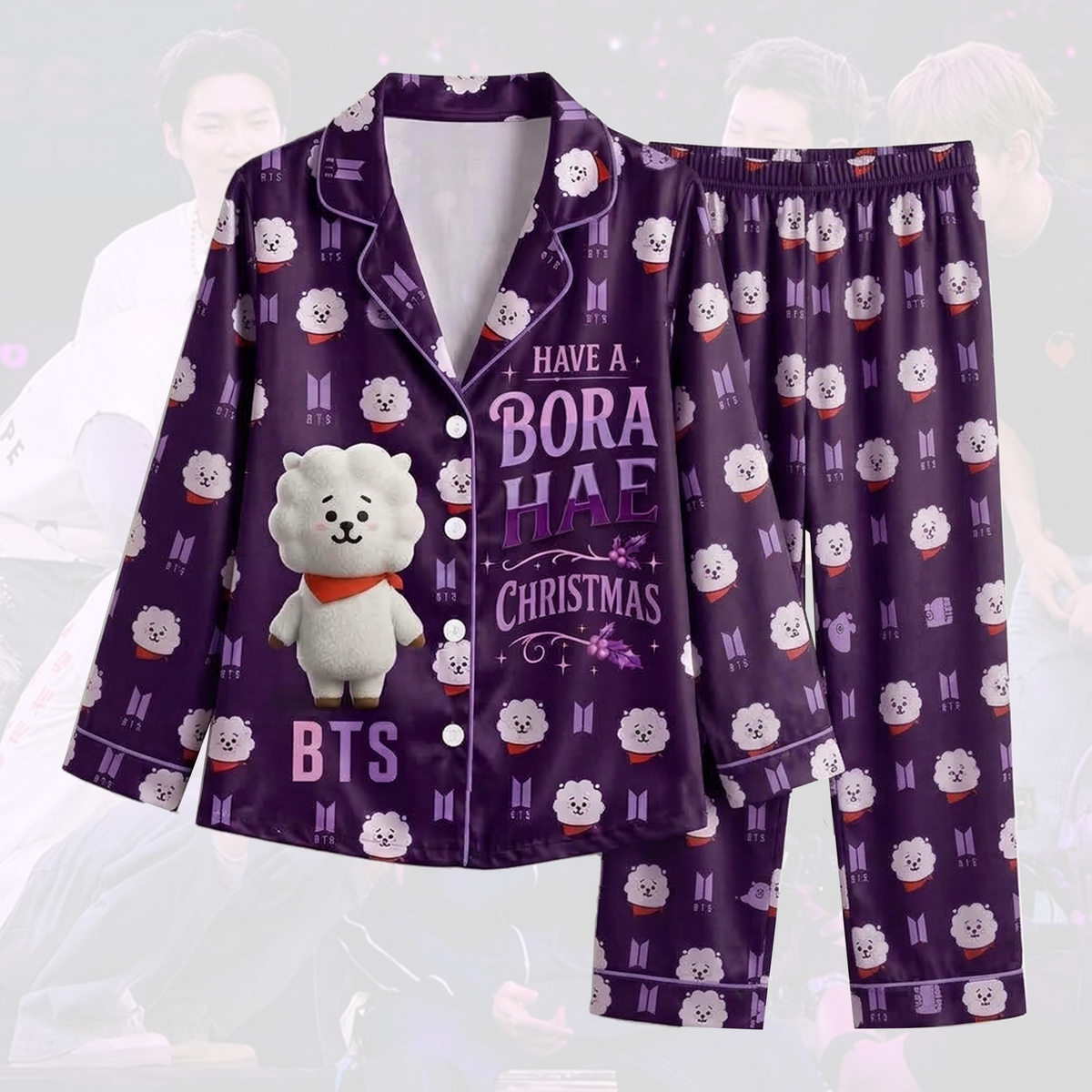 BTS Jin BT21 Borahae Christmas Cute Pajama Set