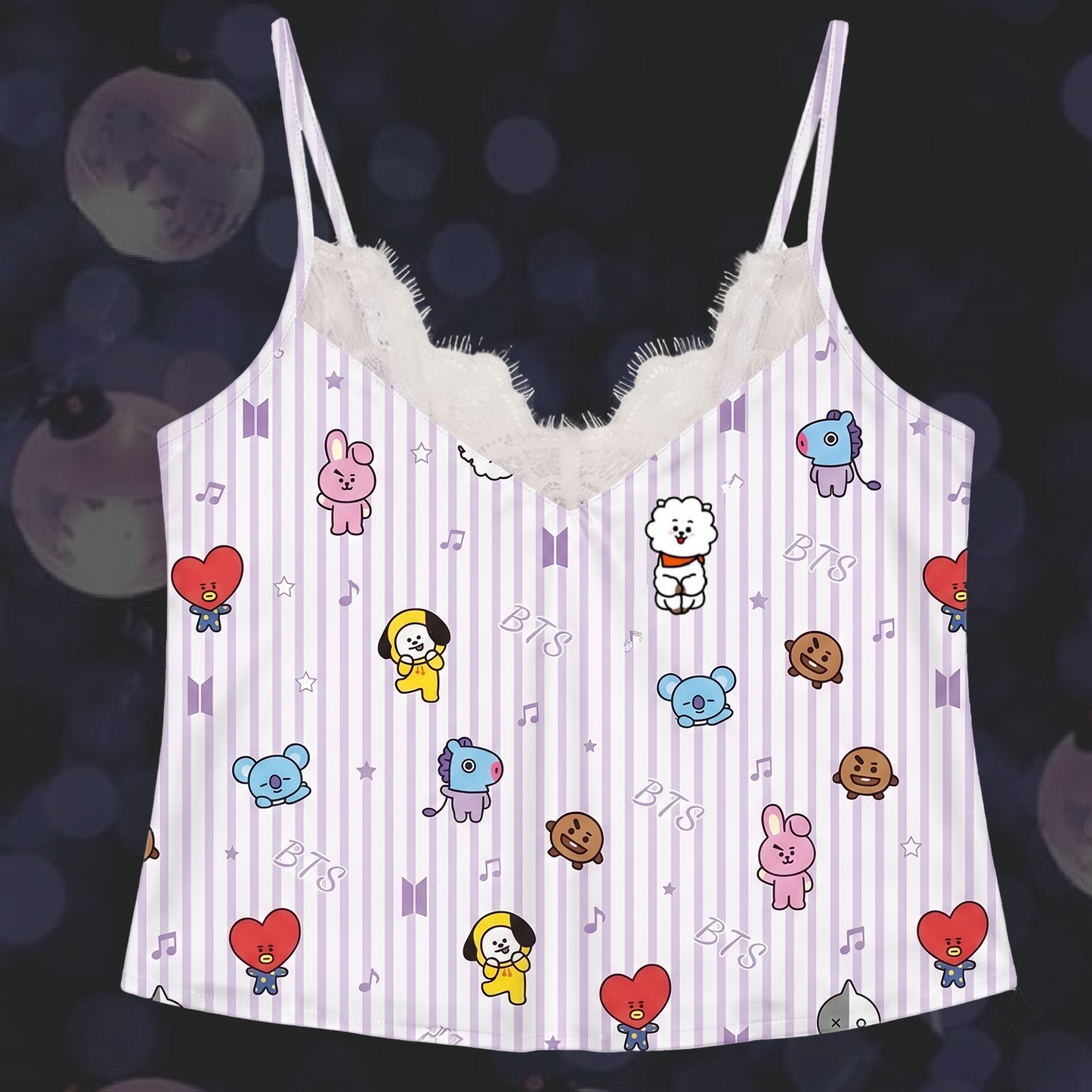 Purple Striped BT21 Lace Cami Sleepwear Gift For Girlfriends