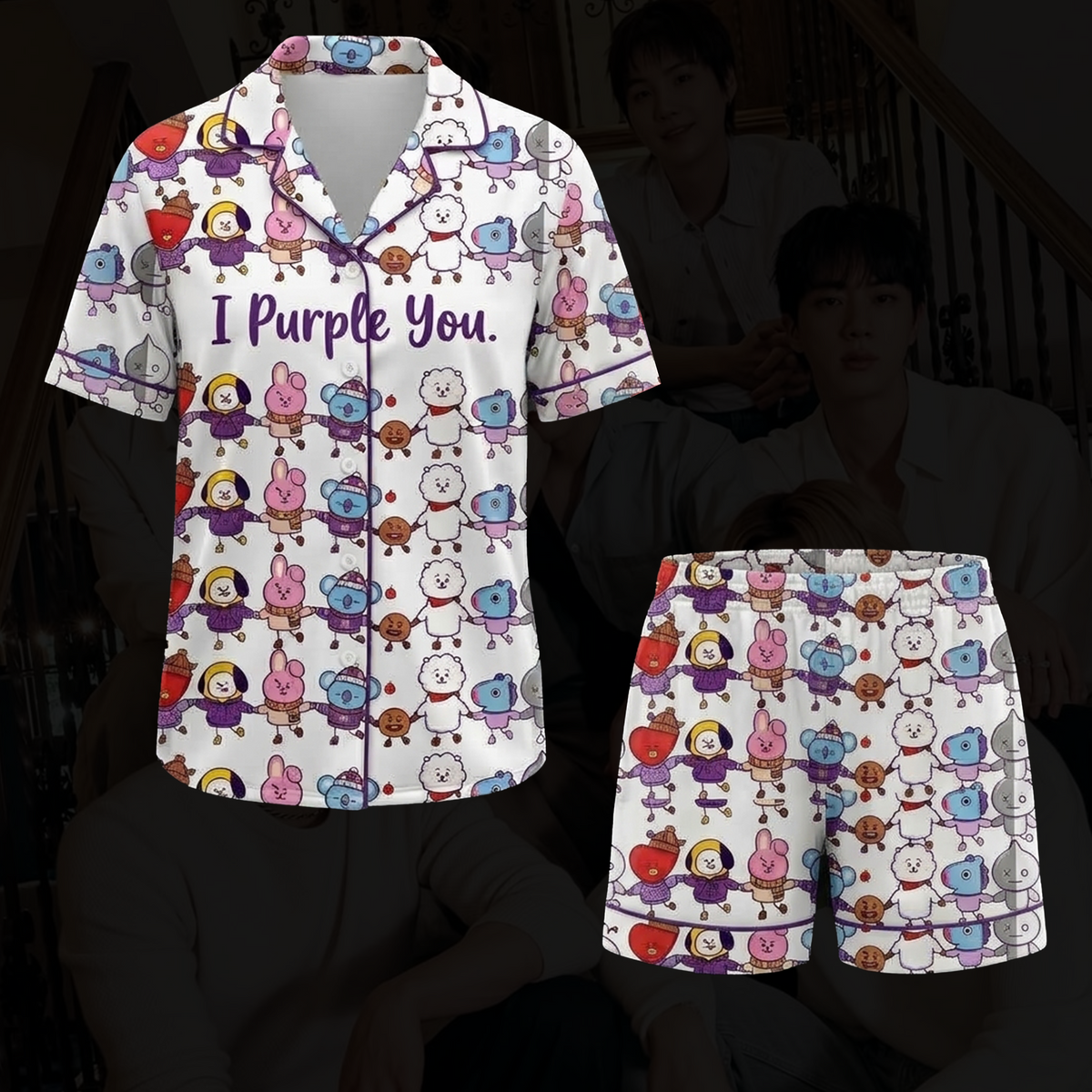 Kawai BT21 I purple You Christmas Cute Pajama Set