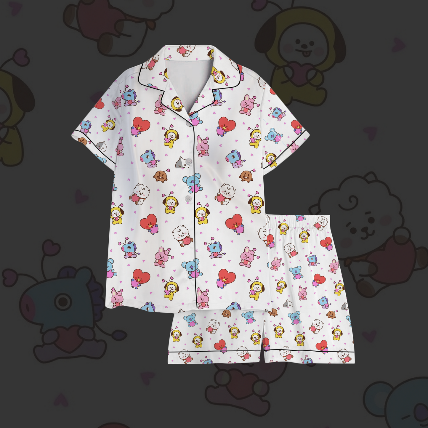 BT21 Purple Heart BTS Pajama Set Gift For Lovers