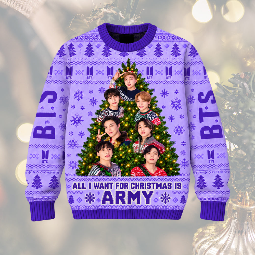 BTS Purple Christmas Ugly Sweater 2026, OT7 Urlaubspullover, Weihnachtsgeschenk für ARMY-Fans