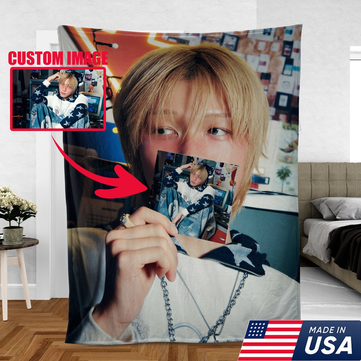 WAVESTEEᵀᴹ Jongseob P1Harmony Custom Kpop Blanket, Personalized Photo Throw Blanket Gift for Fans