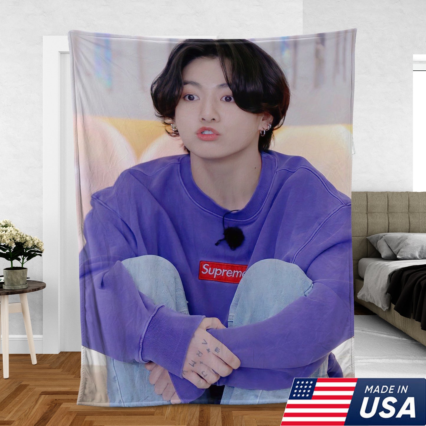 WAVESTEEᵀᴹ BTS Jungkook Plush Blanket – Cozy Home Decor for True Army Fans