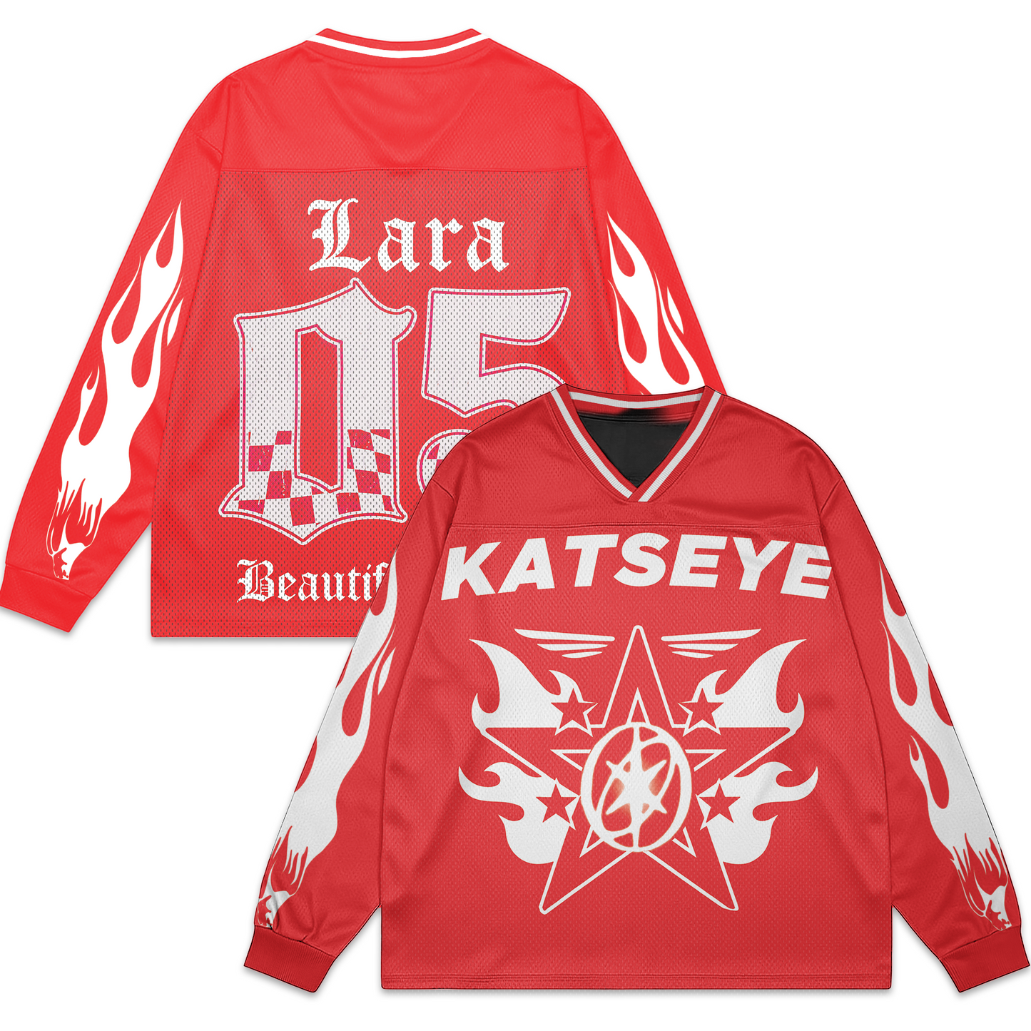 WAVESTEEᵀᴹ Katseye Red Beautiful Chaos Mesh Splicing Long Sleeved