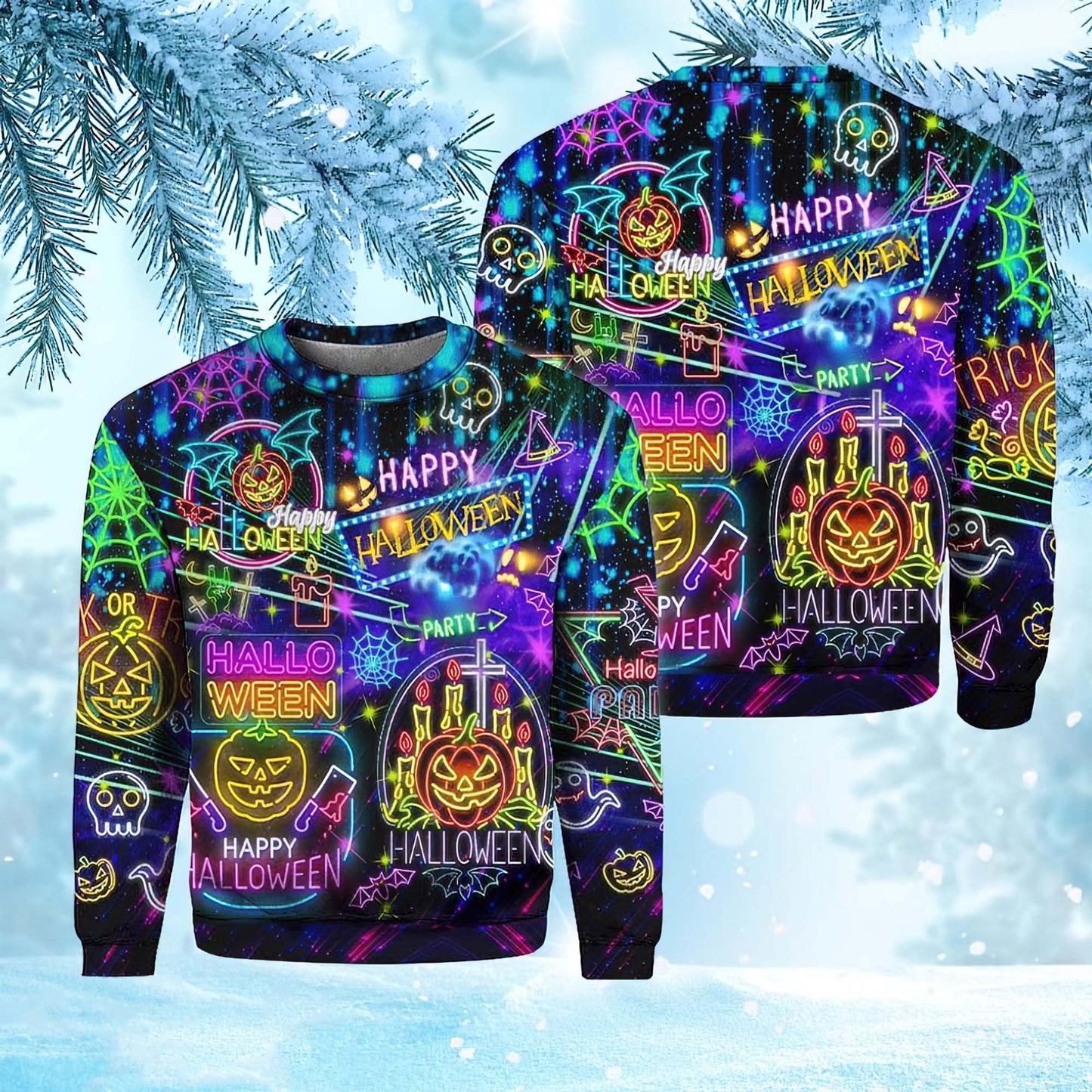 WAVESTEEᵀᴹ Neon Halloween Night Life Party Ugly Sweater