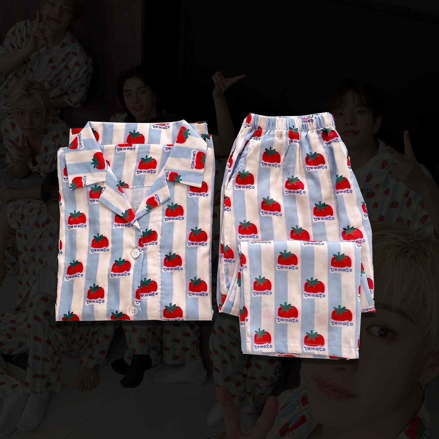 Cute Stray Kids Tomato Striped Pajamas SKZ Matching Lounge Set Gift For Stay