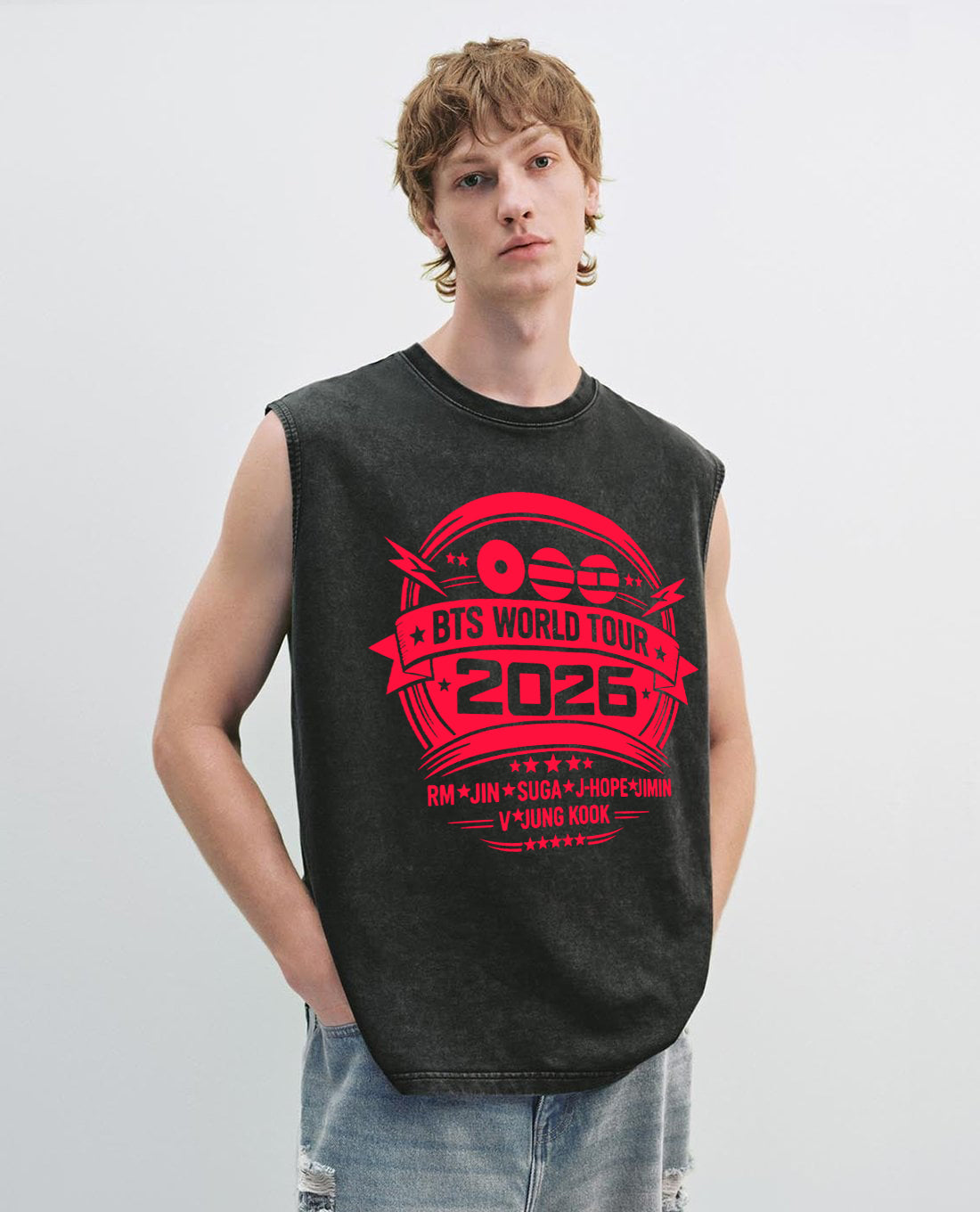 Vintage BTS World Tour 2026 Washed Tank Top – Unisex K-Pop Concert Merch