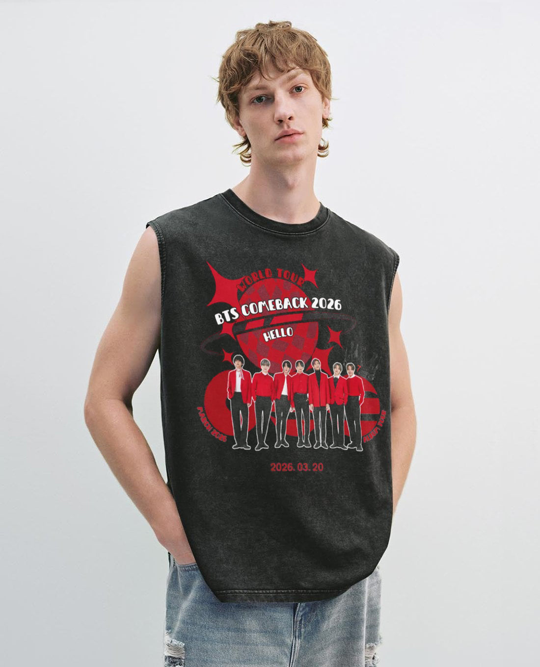 BTS World Tour 2026 Vintage Washed Tank Top – K-Pop Streetwear Unisex