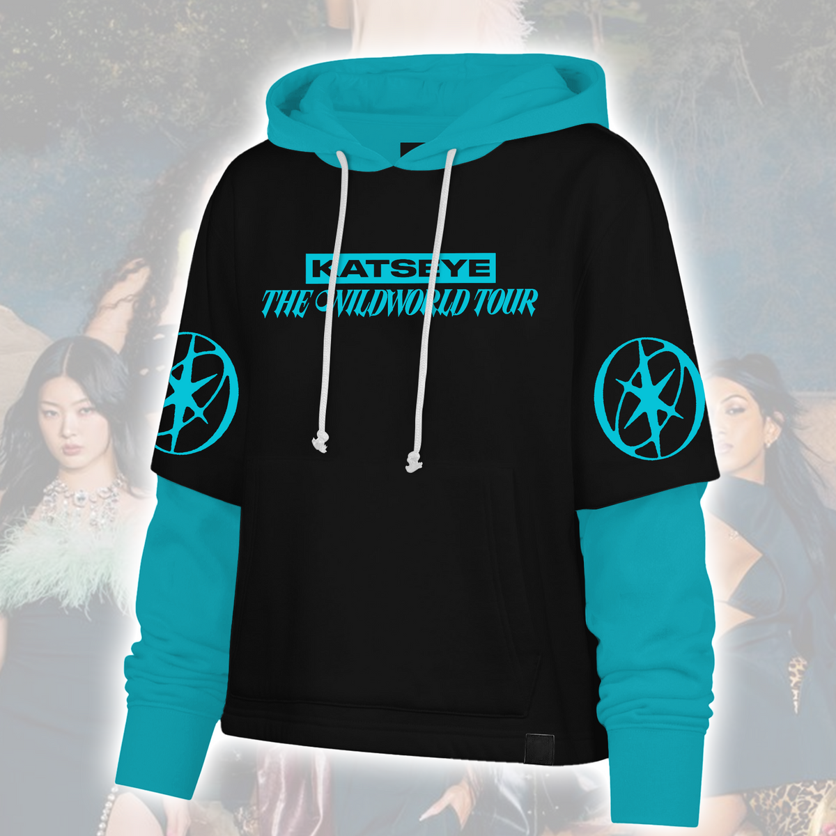 Fierce The Wildworld Tour Katseye Cyberpunk Neon-Türkis Shortstop Hoodie Geschenk für Fans