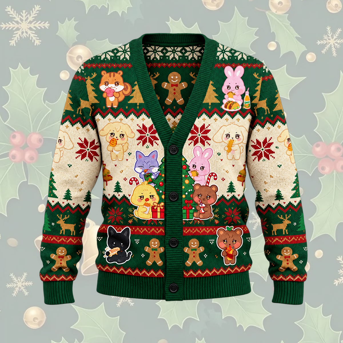 Jolly ATEEZ All Members Mascot Christmas Tree Fair Isle Knitted Cardigan For Atiny