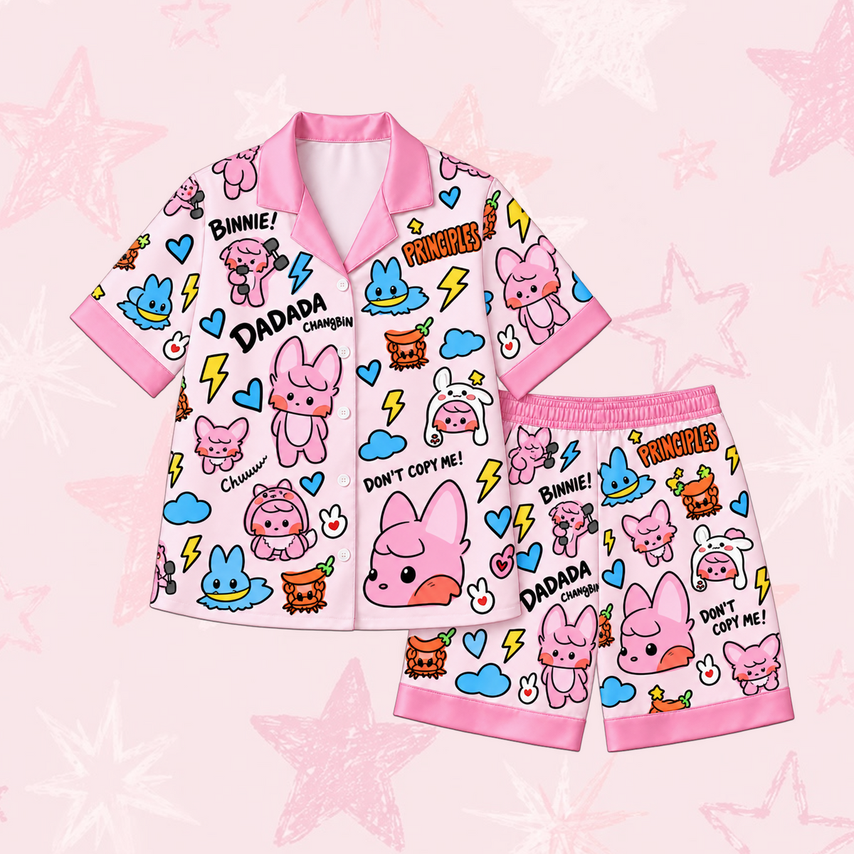 Charming Stray Kids Club Changbin Dwaekki Mascot Pastel Doodle Pajama Set For Stay