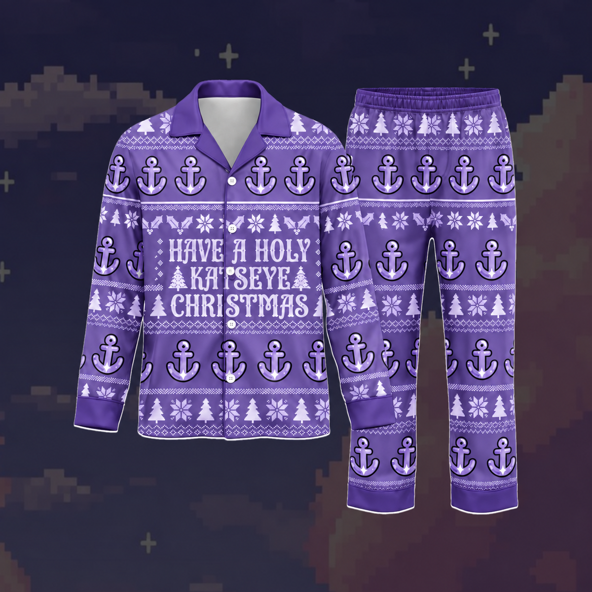 Cheerful Have A Holy Christmas K.A.T.S.E.Y.E. Club Sophia Symbol Ugly Christmas Pajama Set For Eyekons