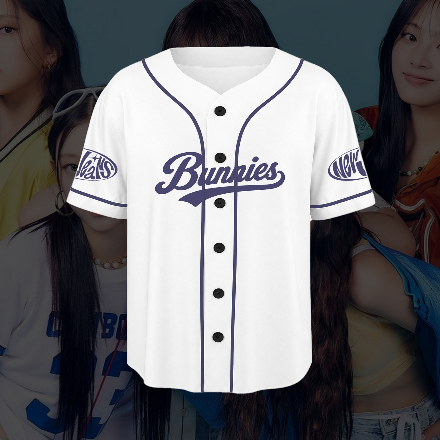 Sleek NewJeans Bunnies Jersey White Purple Kpop Baseball Tee Fan Gifts