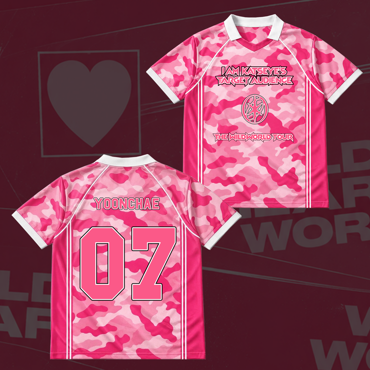 Katseye The Wildworld Tour Pink Camo Winged Neck Baseball Shirt Gift for Fans