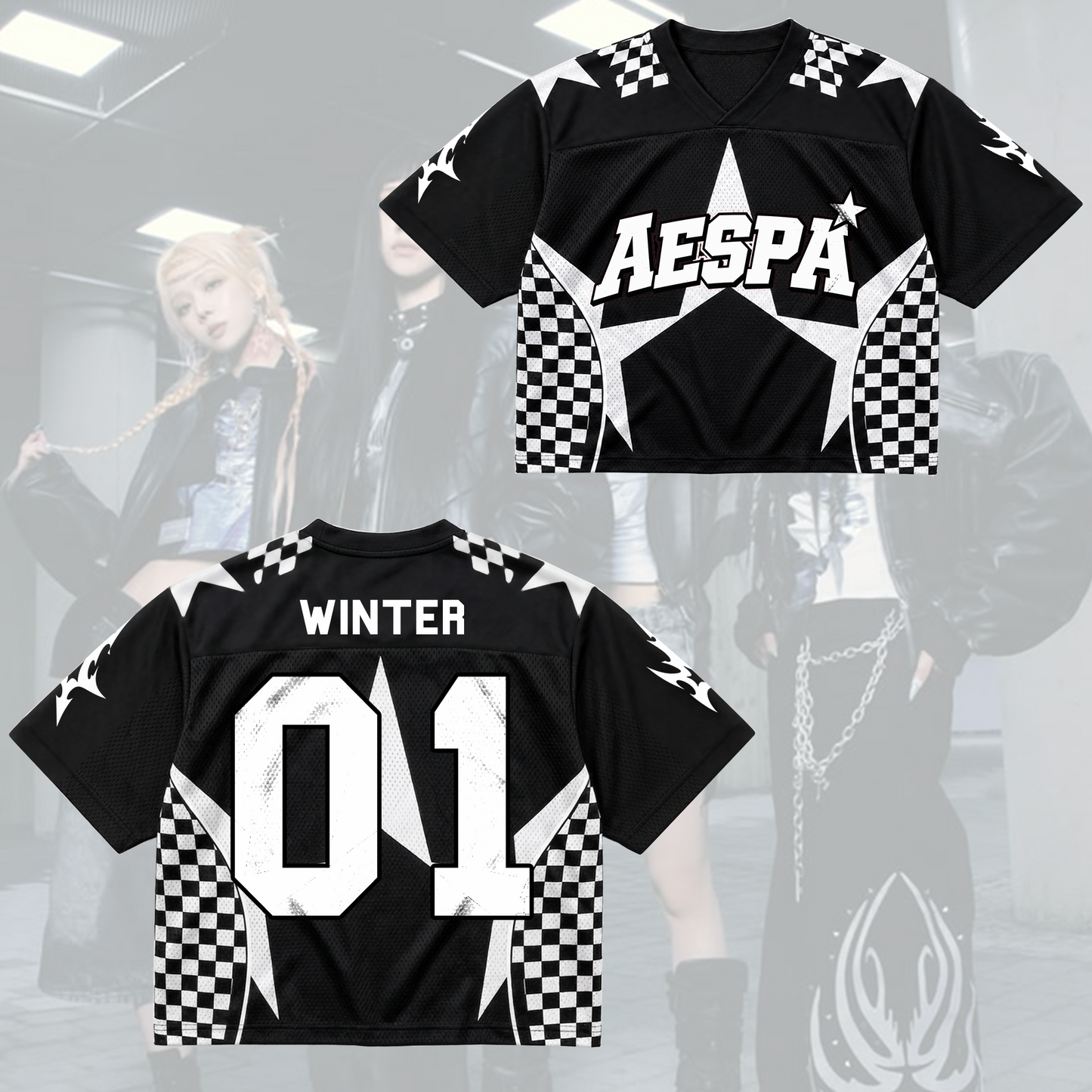 Checkered Aespa Synk Complexity Tour Mixed Mesh Jersey Special Fan Gifts