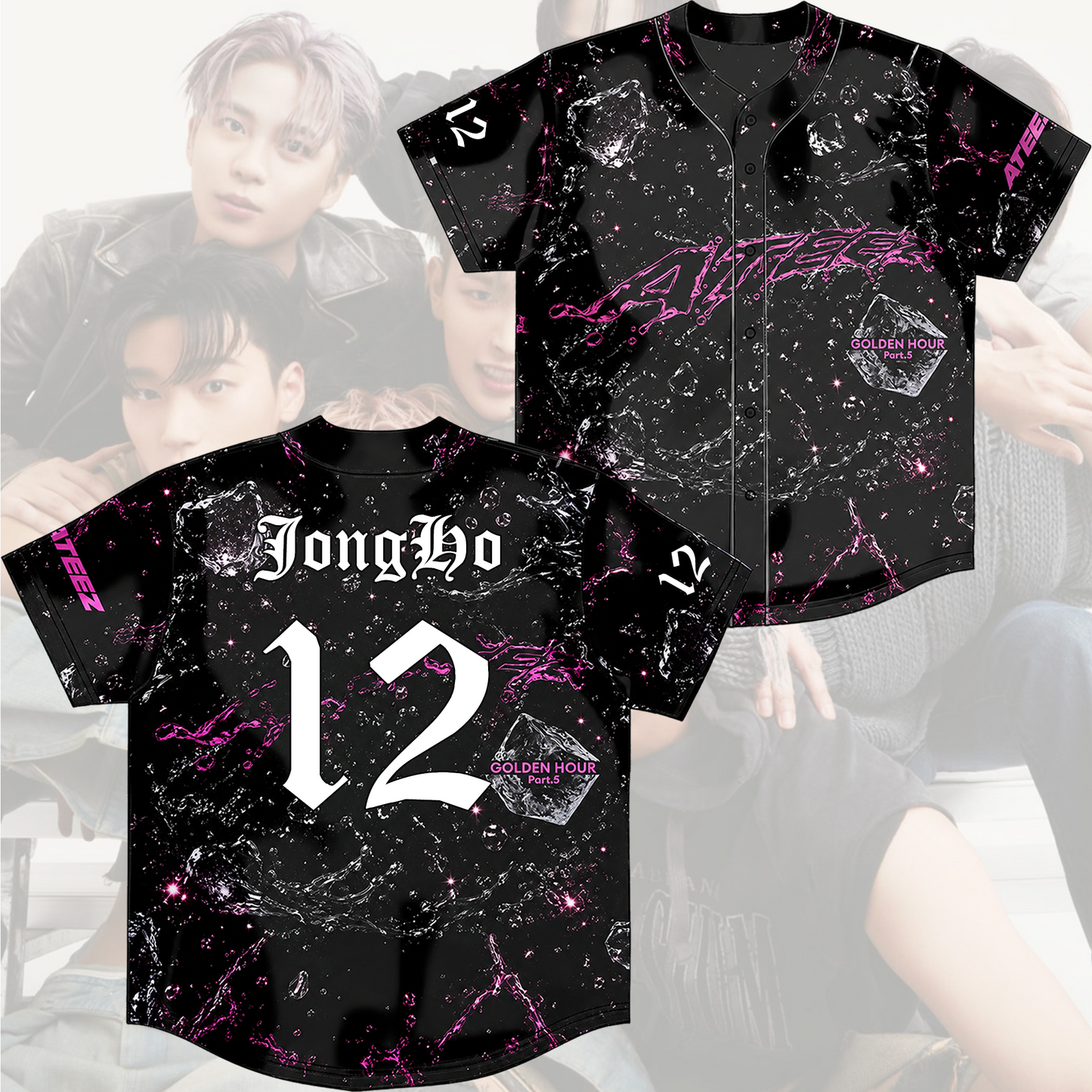 ATEEZ Golden Hour Part 5 Neon Pink Marble Baseball Jersey Gift For Atiny