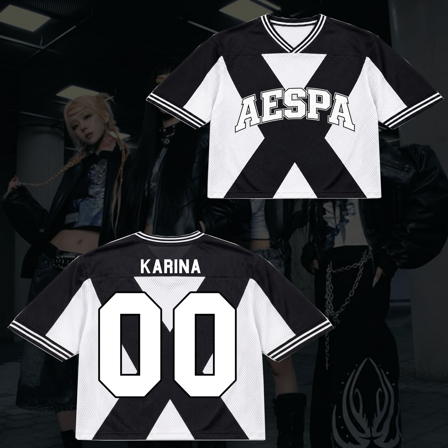 Monochromatic Aespa Synk Complexity Tour Mixed Mesh Jersey Fan Gifts