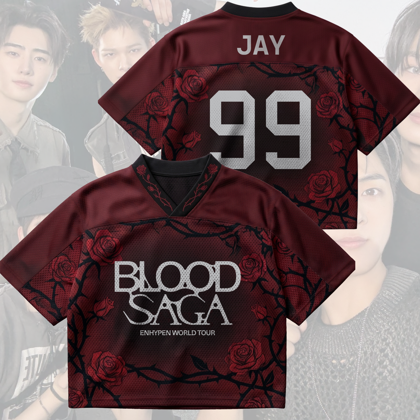 Crimson Rose Enhypen Blood Saga World Tour OT7 Forever Mix Mesh Jersey