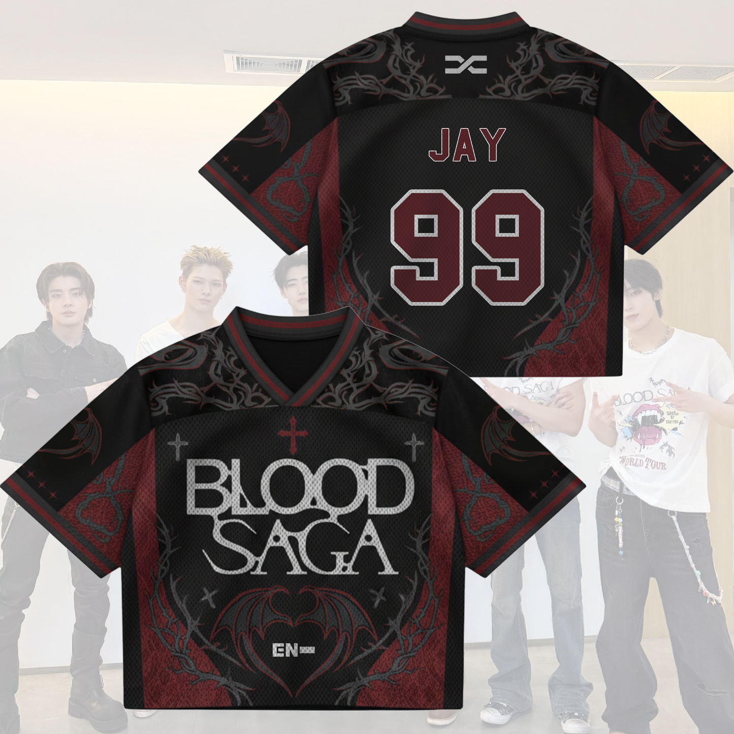 Blood Saga Enhypen Tour Jersey - Gothic Bat Wing Mix Mesh