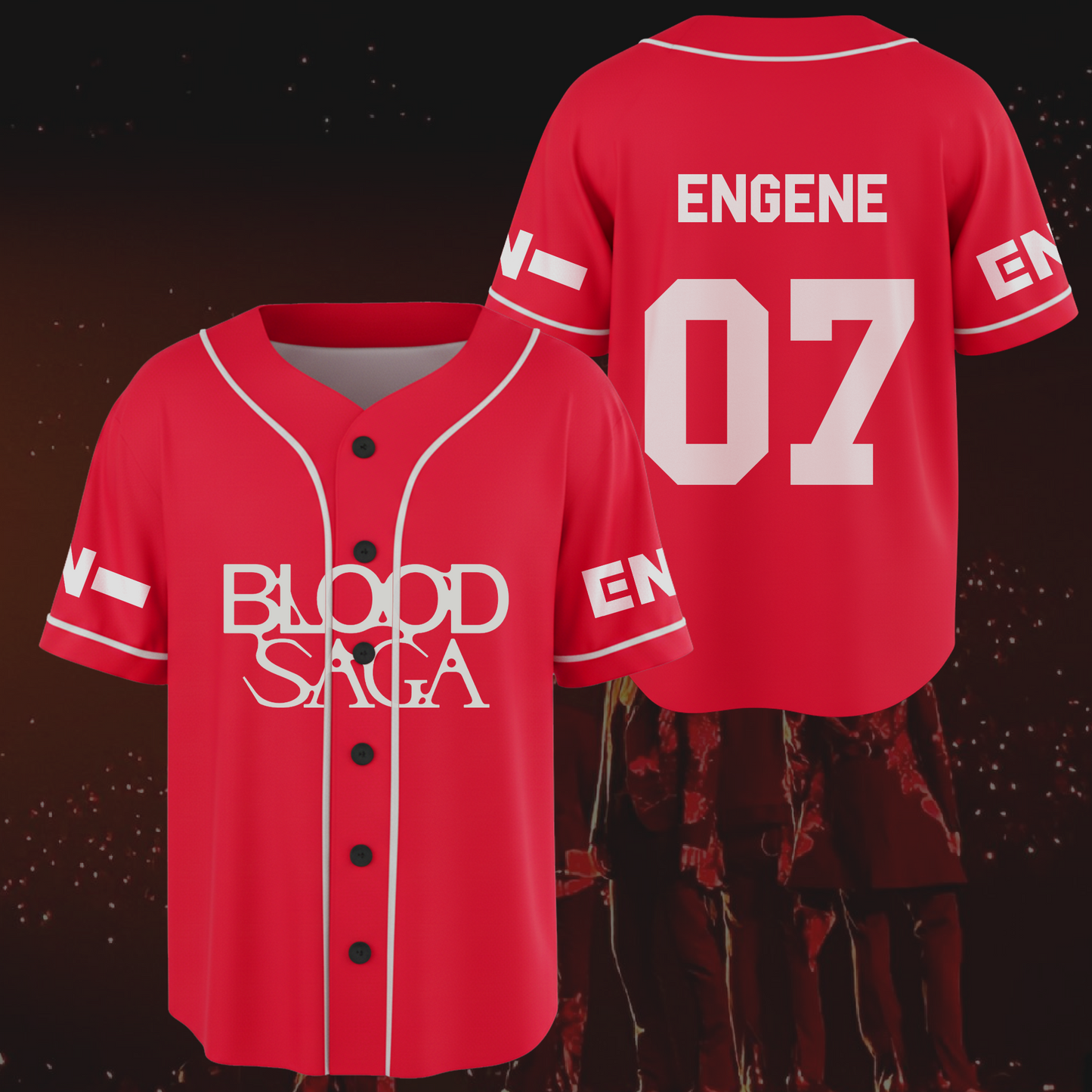 Red Flame Blood Saga Enhypen World Tour Baseball Jersey Fan Edition