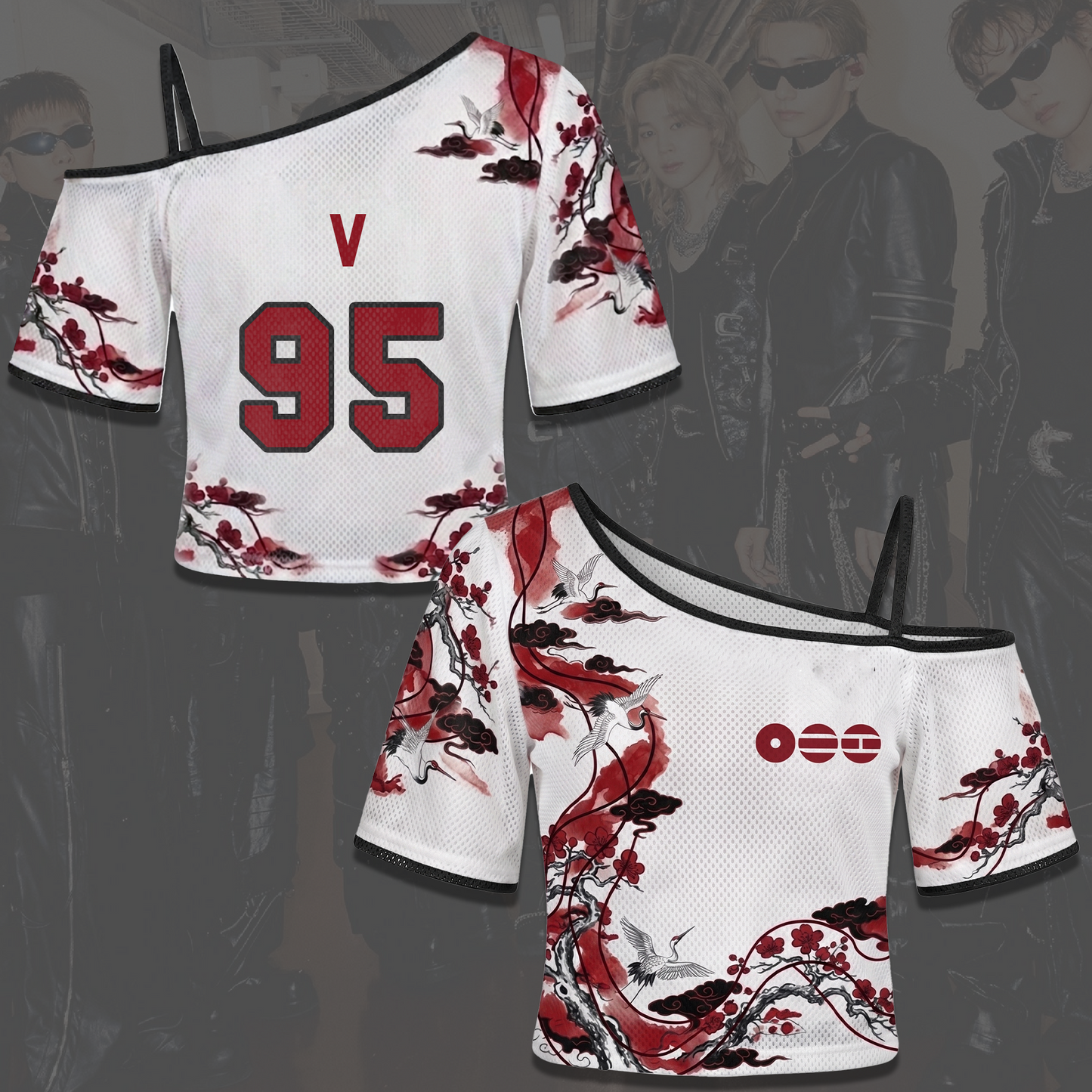 BTS ARIRANG Tour Outfit Oriental Red Blossom Off Shoulder Mesh Gift For Army