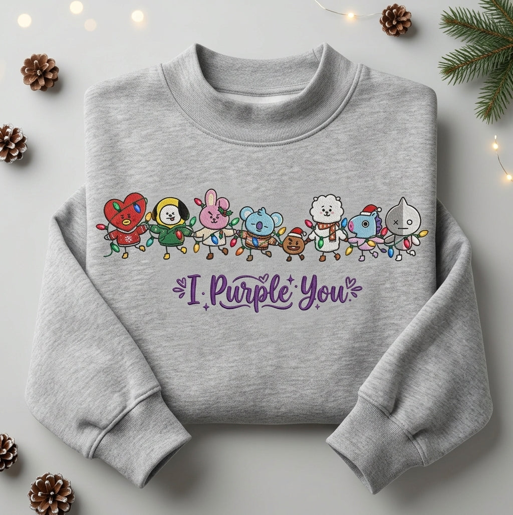 BTS I Purple You Christmas Embroidered Mockneck Sweatshirt Gift For Army