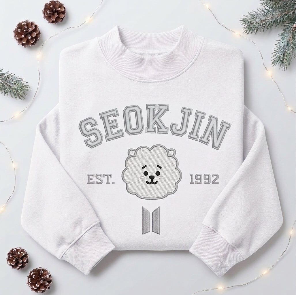 BTS Jin University Embroidered Mockneck Sweatshirt Gift For Fans