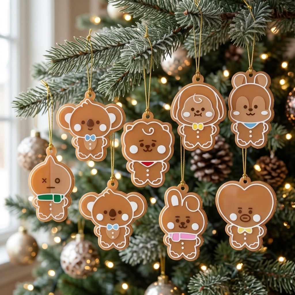BTS Bt21 Set Ornament Gingerbread Cookie Acrylic Decor Home Gift For Army
