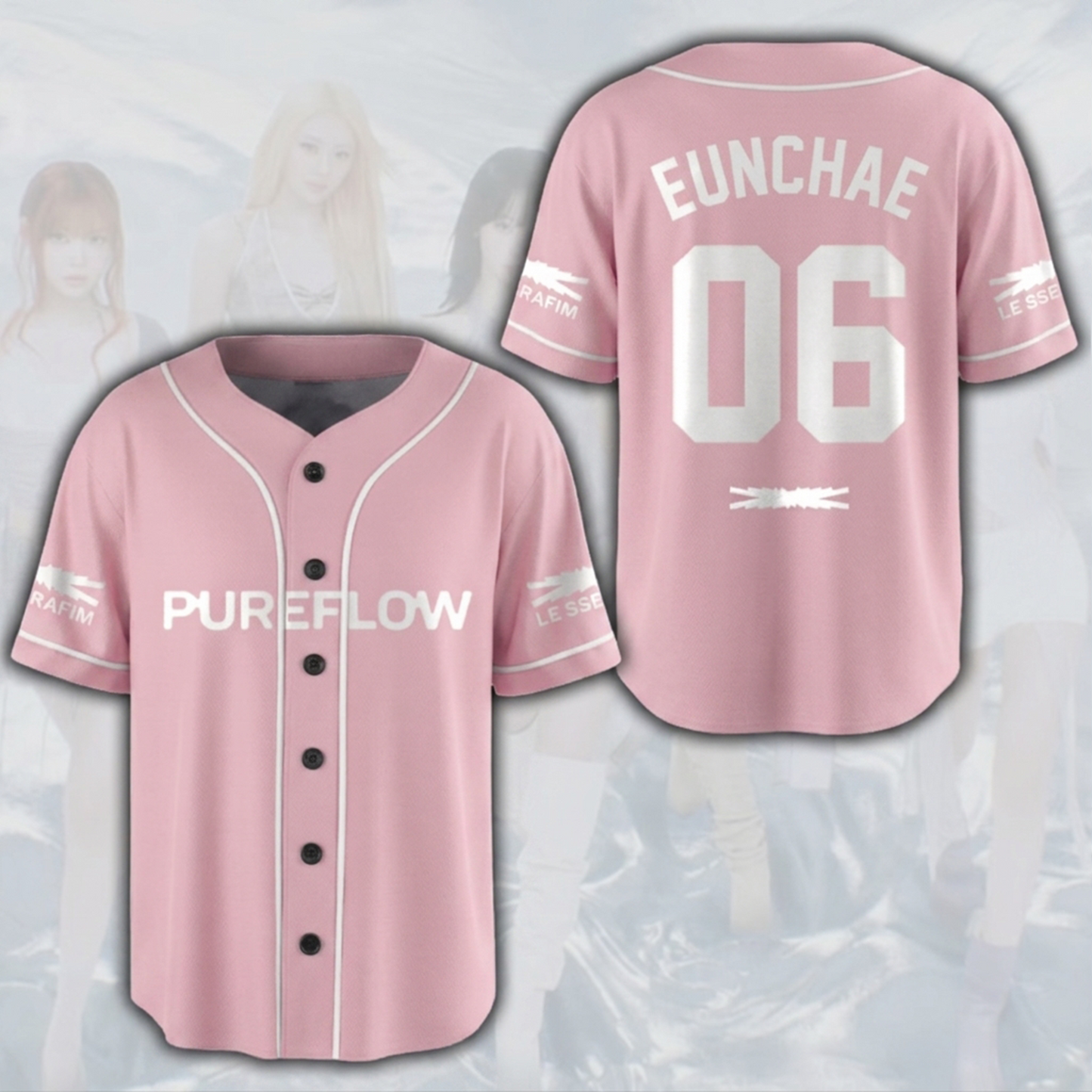 Pureflow World Tour Le Sserafim Pink Baseball Jersey Fan Gifts