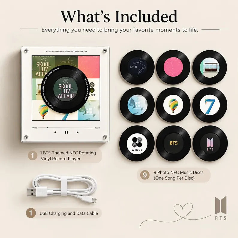 BTS NFC Music Fridge Magnet, Kpop Vinyl Record Player Display, BTS Army Fan Gift, Music Lover Collectible