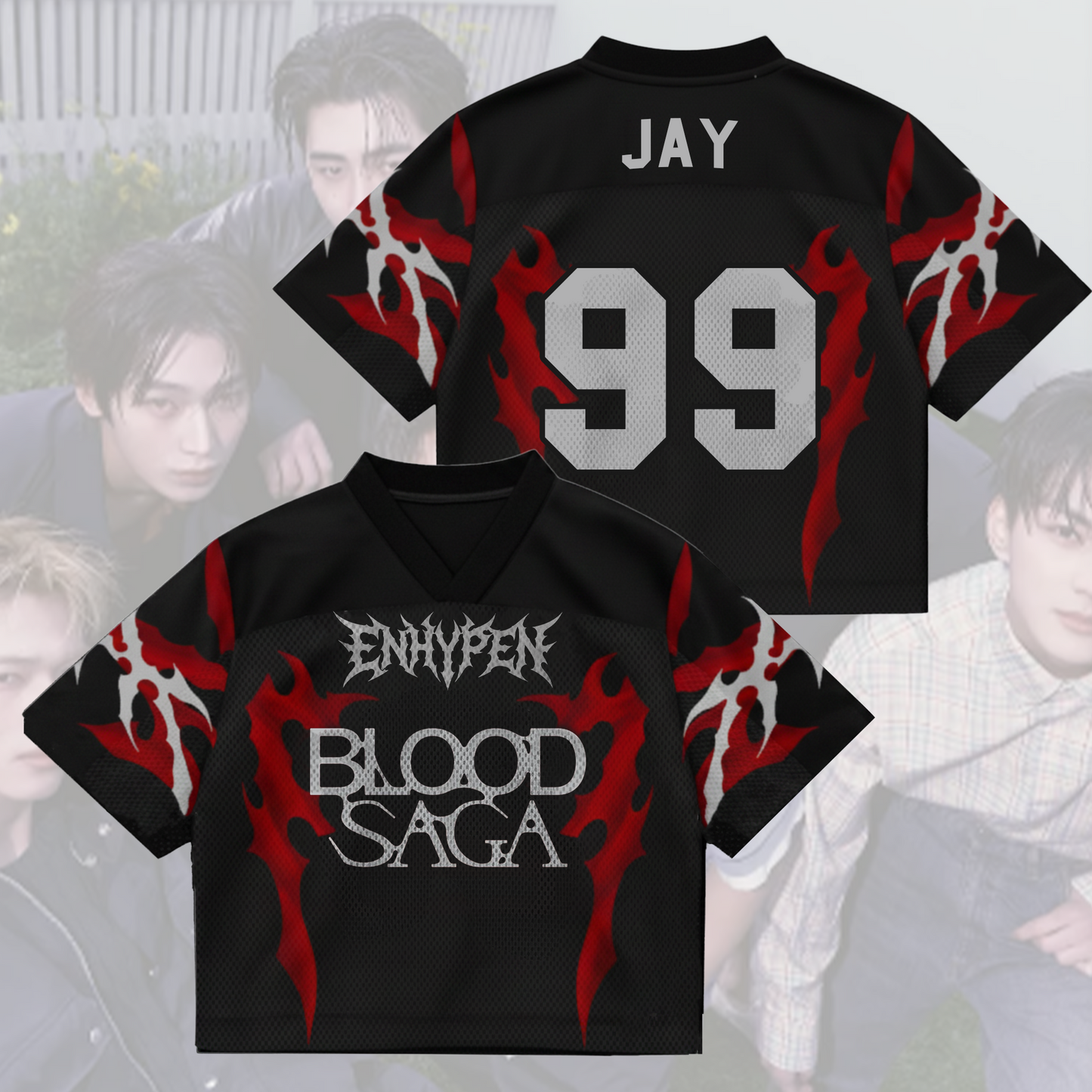 Vampire Skeleton Enhypen Blood Saga World Tour Mixed Mesh Jersey Gifts For Fans