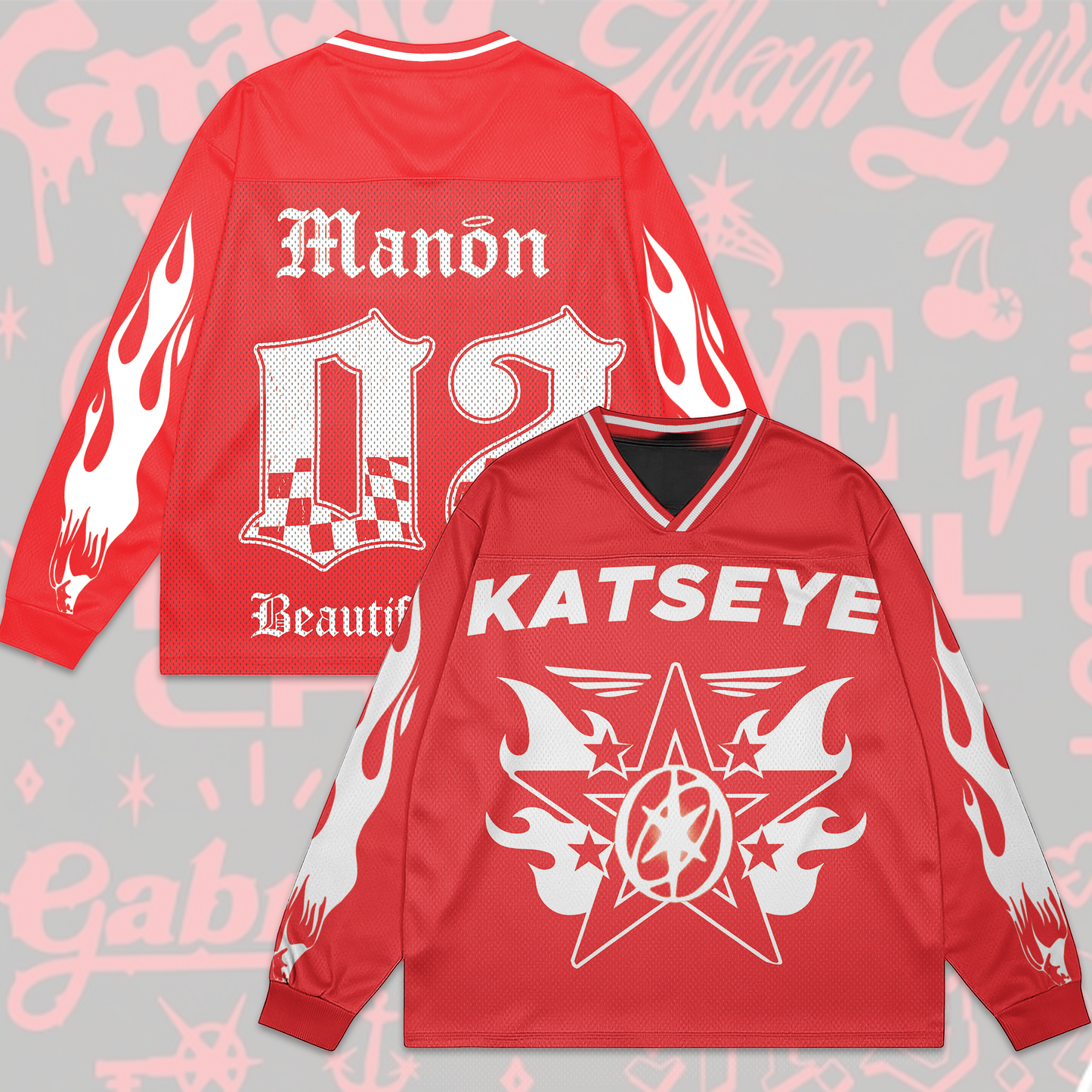 WAVESTEEᵀᴹ Katseye Red Beautiful Chaos Mesh Splicing Long Sleeved