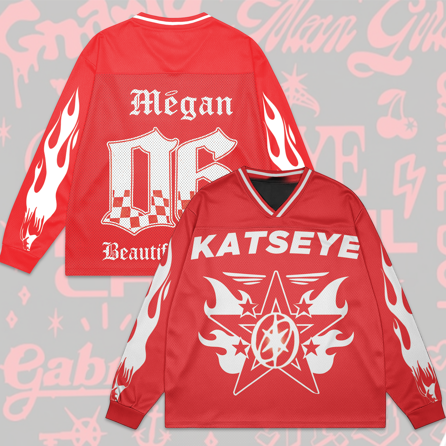 WAVESTEEᵀᴹ Katseye Red Beautiful Chaos Mesh Splicing Long Sleeved