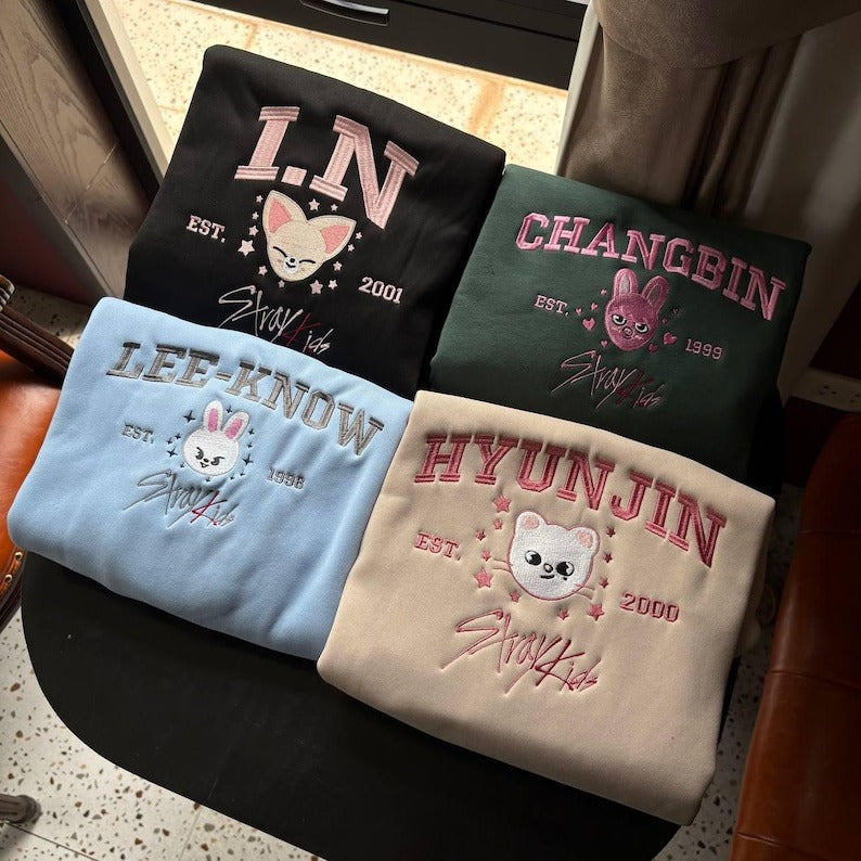 WAVESTEEᵀᴹ Stray Kids Kpop Member Group Embroidere Sweatshirt, Hoodie