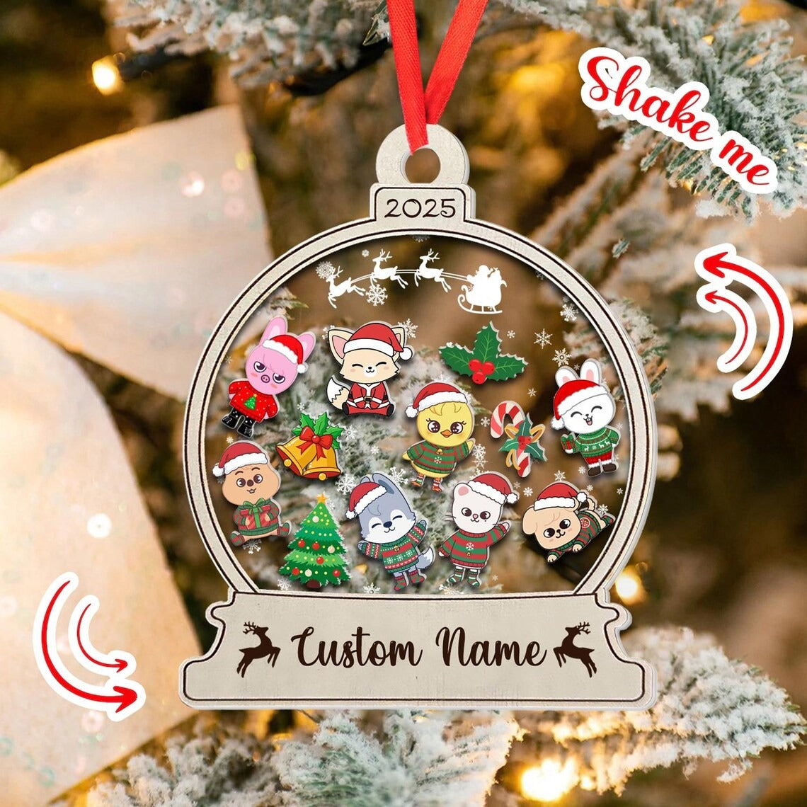 Personalized Stray Kids Christmas Shaker Ornament, SKZOO Christmas Ornament