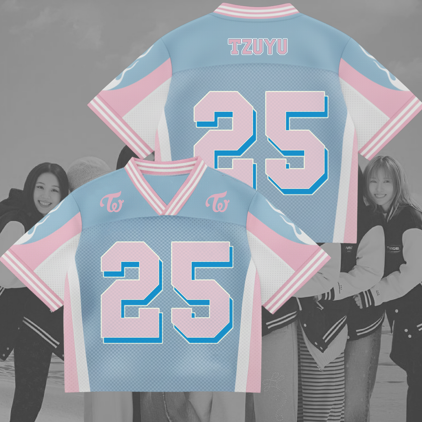 Twice Cute Pink Blue Uniform Mixed Mesh Jersey