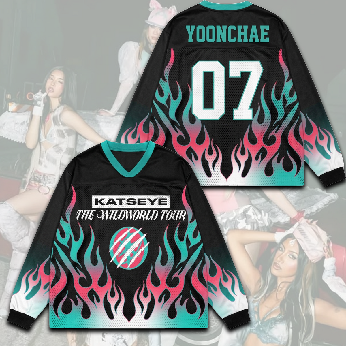 Flame Katseye The Wildworld Tour Mesh Splicing Long Sleeved Gift For Eyekons