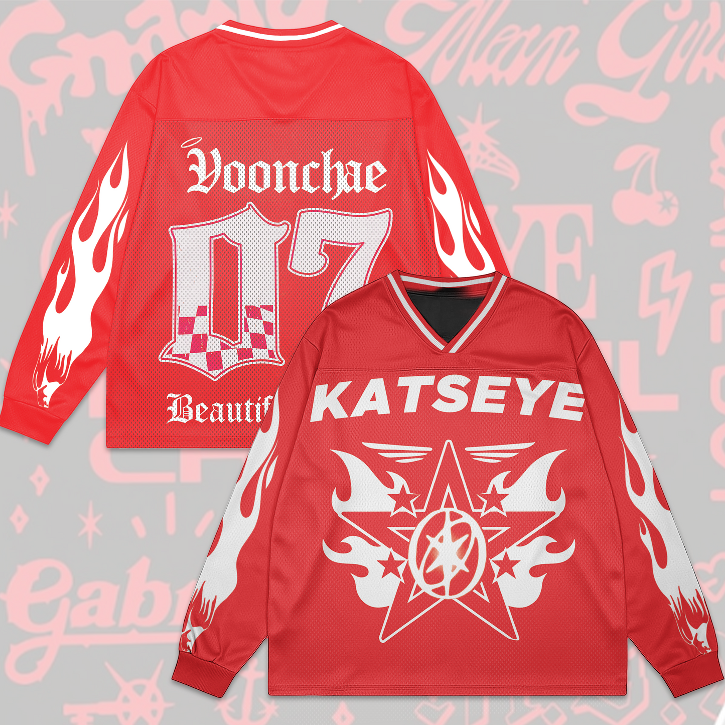 WAVESTEEᵀᴹ Katseye Red Beautiful Chaos Mesh Splicing Long Sleeved