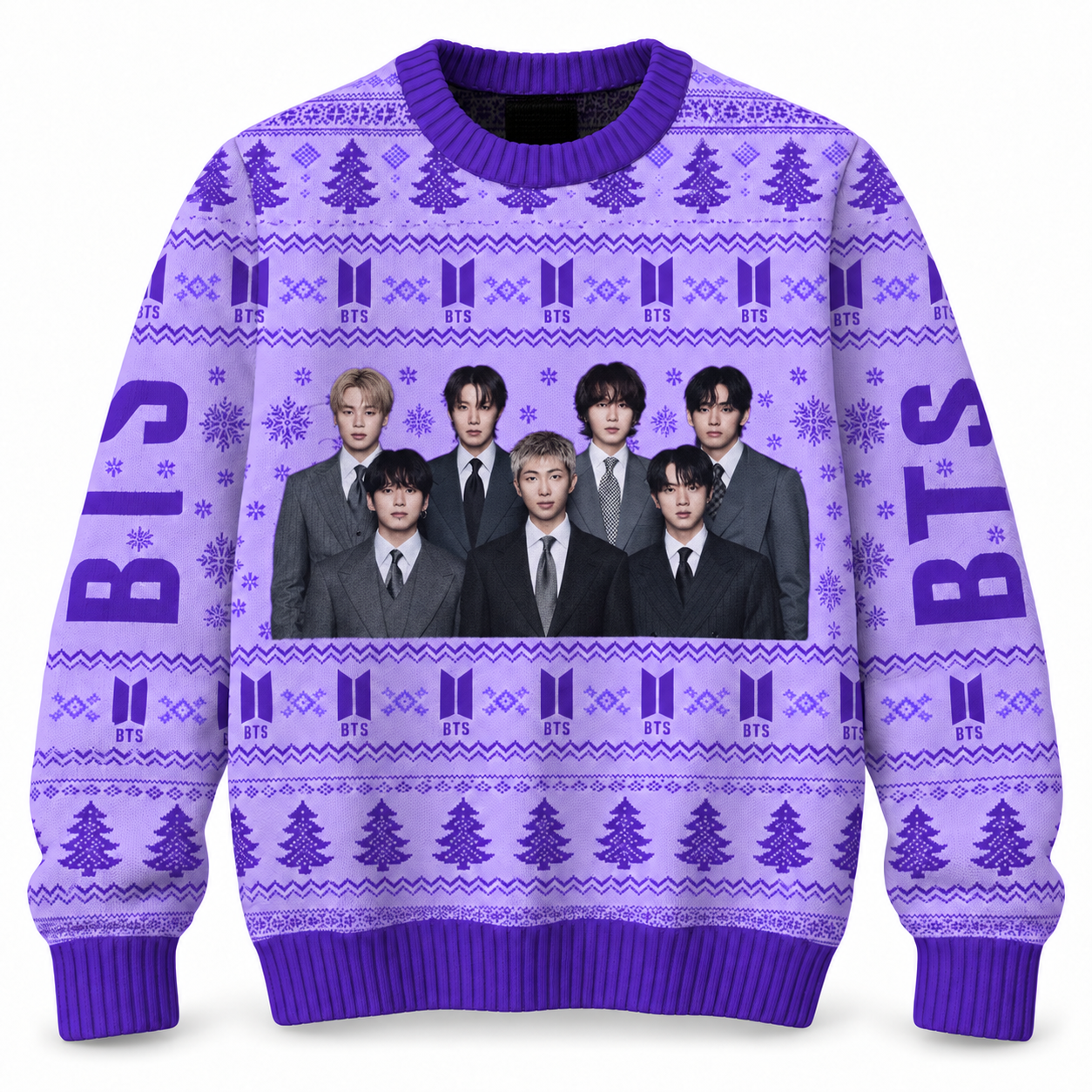 BTS Purple Christmas Ugly Sweater 2026, OT7 Holiday Sweater, Christmas Gift for ARMY Fans