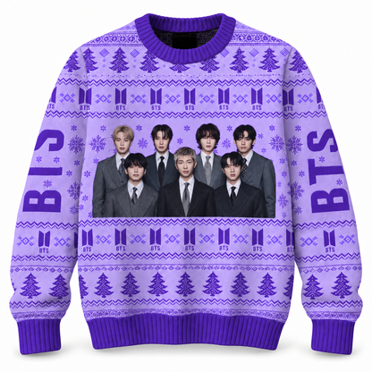 BTS Purple Christmas Ugly Sweater 2026, OT7 Holiday Sweater, Christmas Gift for ARMY Fans