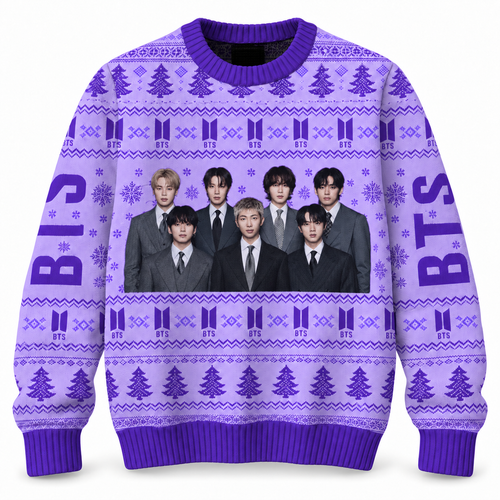BTS Purple Christmas Ugly Sweater 2026, OT7 Holiday Sweater, Christmas Gift for ARMY Fans
