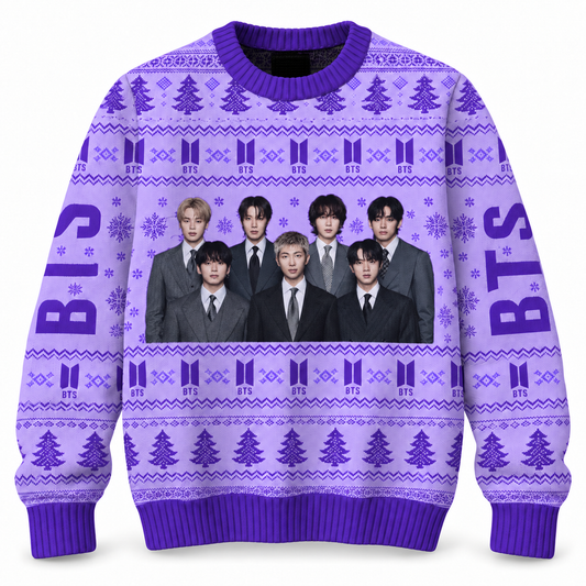 BTS Purple Christmas Ugly Sweater 2026, OT7 Holiday Sweater, Christmas Gift for ARMY Fans