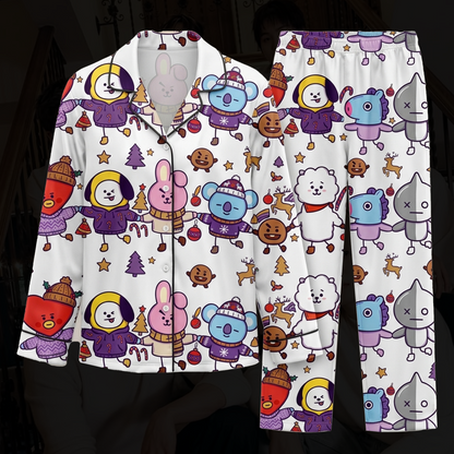 Lovely BT21 Borahae Christmas Cute Stick Style Pajama Set Gift For Fans