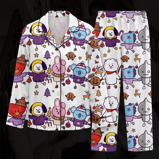 Lovely BT21 Borahae Christmas Cute Stick Style Pajama Set Gift For Fans