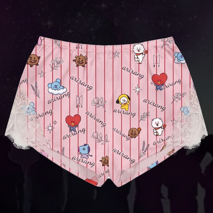 Red Striped BT21 Arirang World Tour Lace Cami Sleepwear Gift For Girlfriends