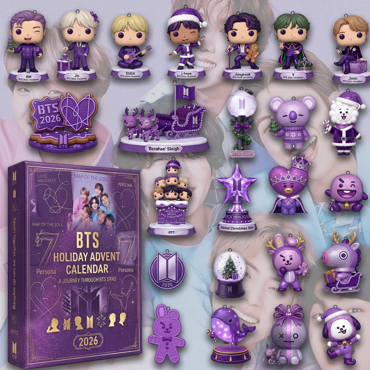 BTS  Seven Together We Can Do Anything Purple Christmas Advent Calendar 24 Day Kpop Fan Countdown Gift Fan Edition