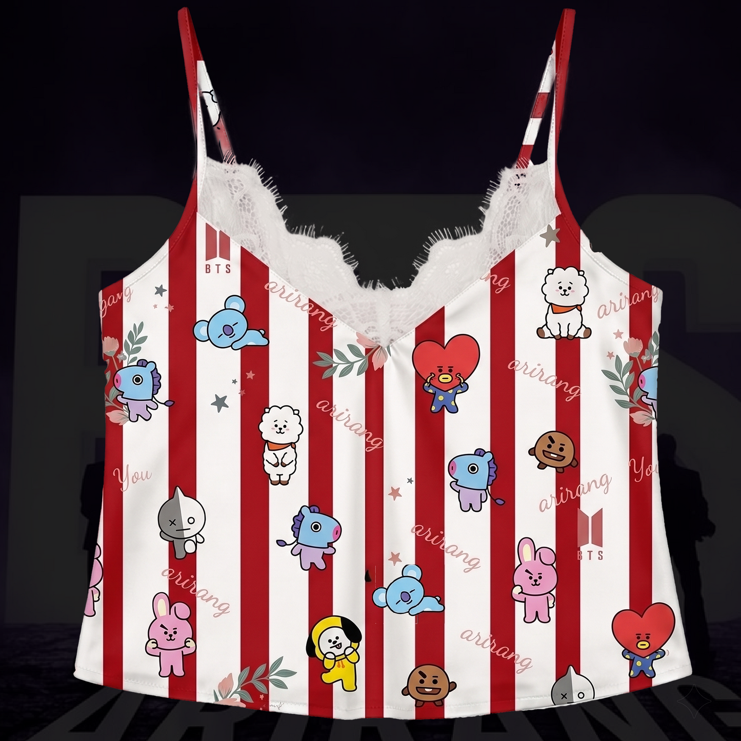 Sweetie Striped BT21 Arirang World Tour Lace Cami Sleepwear Gift For Fans