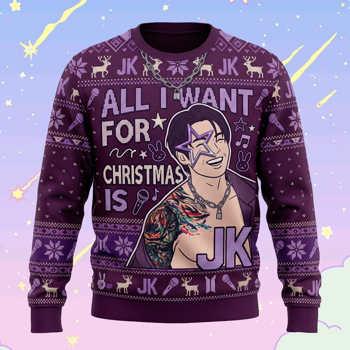 BTS Purple Christmas Ugly Sweater 2026, OT7 Urlaubspullover, Weihnachtsgeschenk für ARMY-Fans